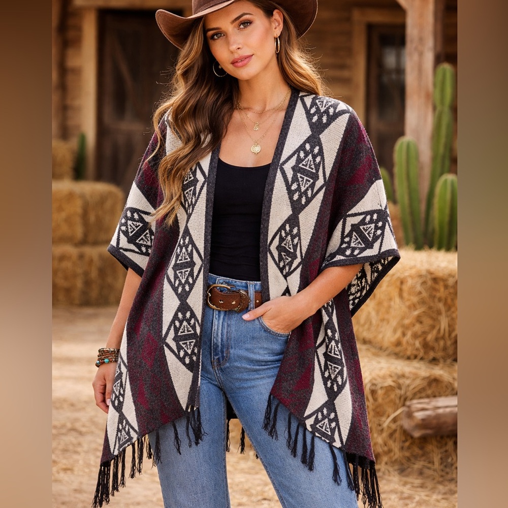 Charlotte Russe | Southwestern Fringe Kimono Cardigan - Boho Western Layer